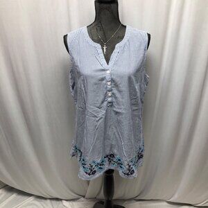 Croft and Barrow Sleeveless Top Womens Sz Large Blue White Striped Cotton Tunic